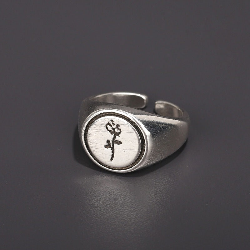 Secret Rose Engraved Signet Ring