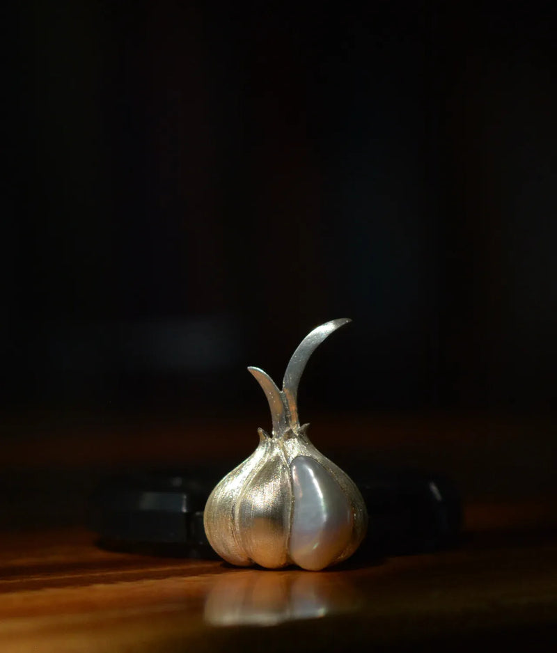 White Freshwater Baroque Pearl Garlic Brooch, Pendant(one of a kind piece in the world)