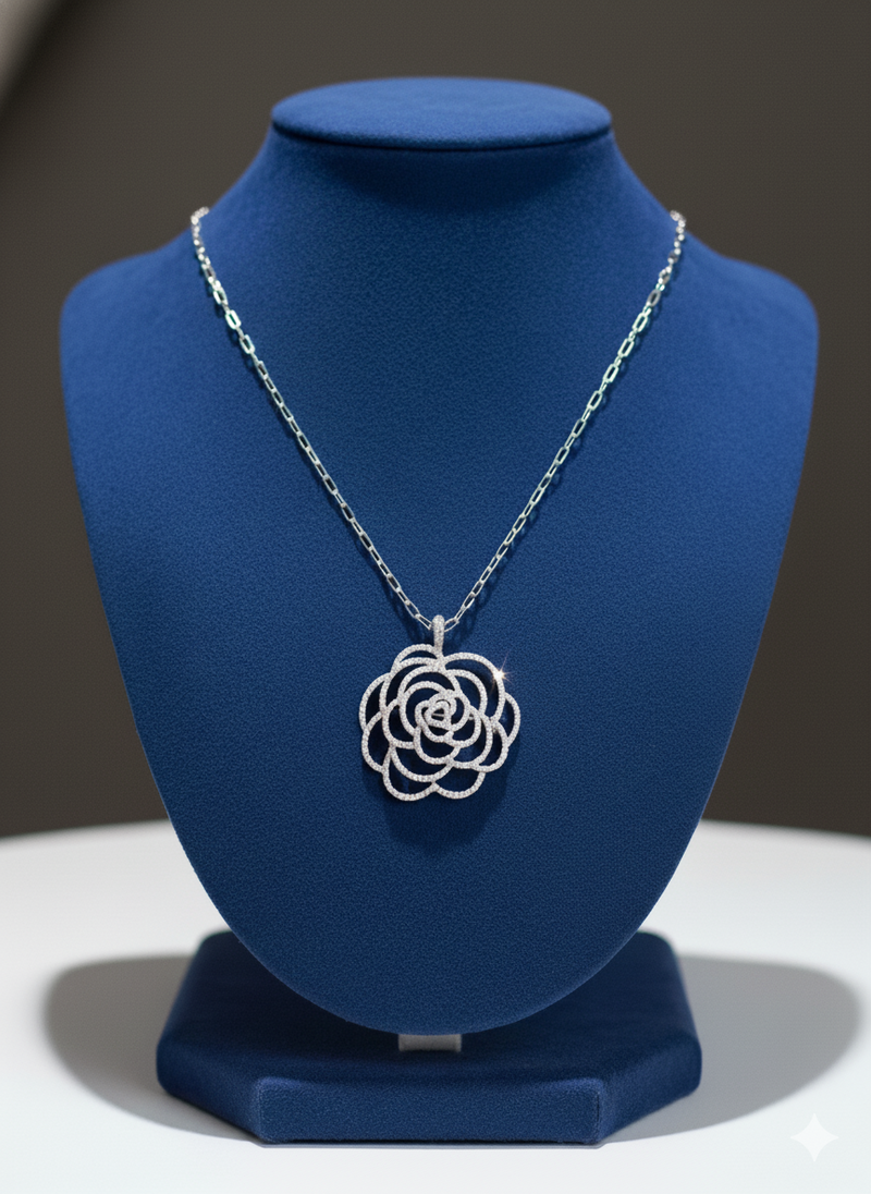 Silver/Gold/Rose gold diamond camellia brooch Pendant
