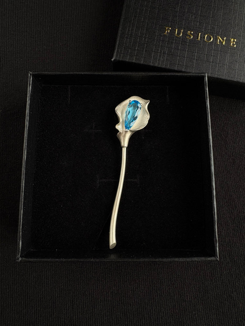Natural London Blue Topaz Calla Brooch Pendant