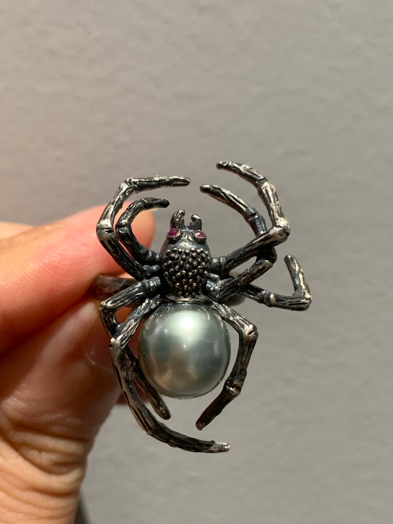 Black Seawater Pearl Spider Ring(one of a kind piece in the world)