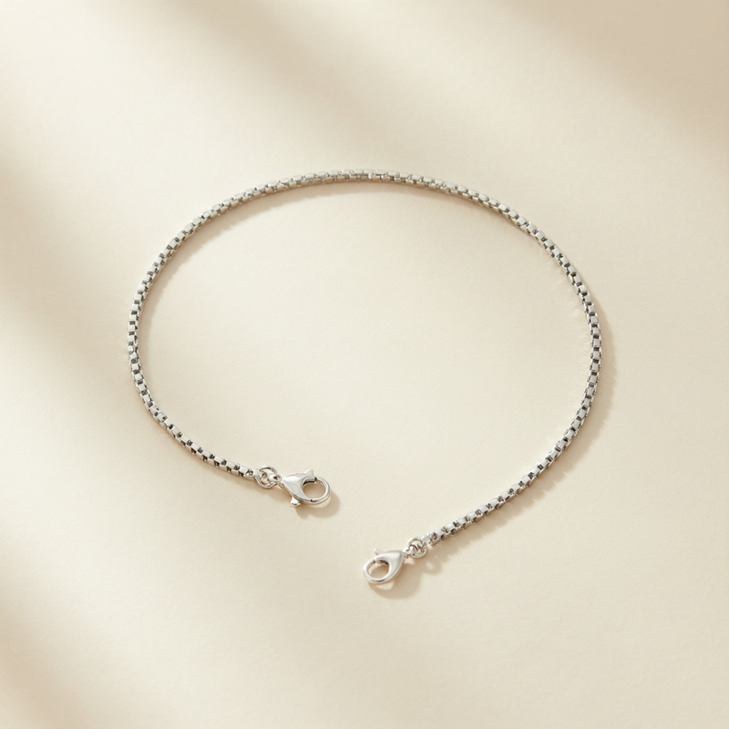 S925 Sterling Silver Charm Base Chain Bracelet - Box Chain
