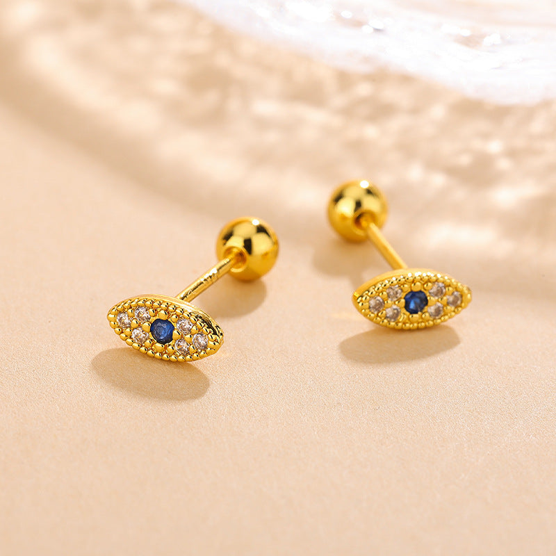 Evil Eye CZ Screw Stud Earrings with 925 Silver Post