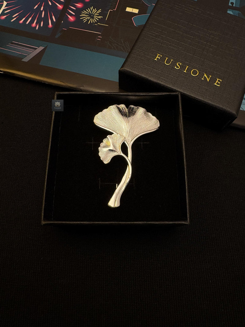Silver ginkgo brooch pendant