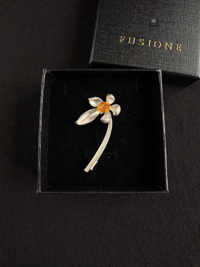 Natural Mexican Fire Opal lotus Brooch Pendant