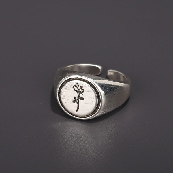 Secret Rose Engraved Signet Ring