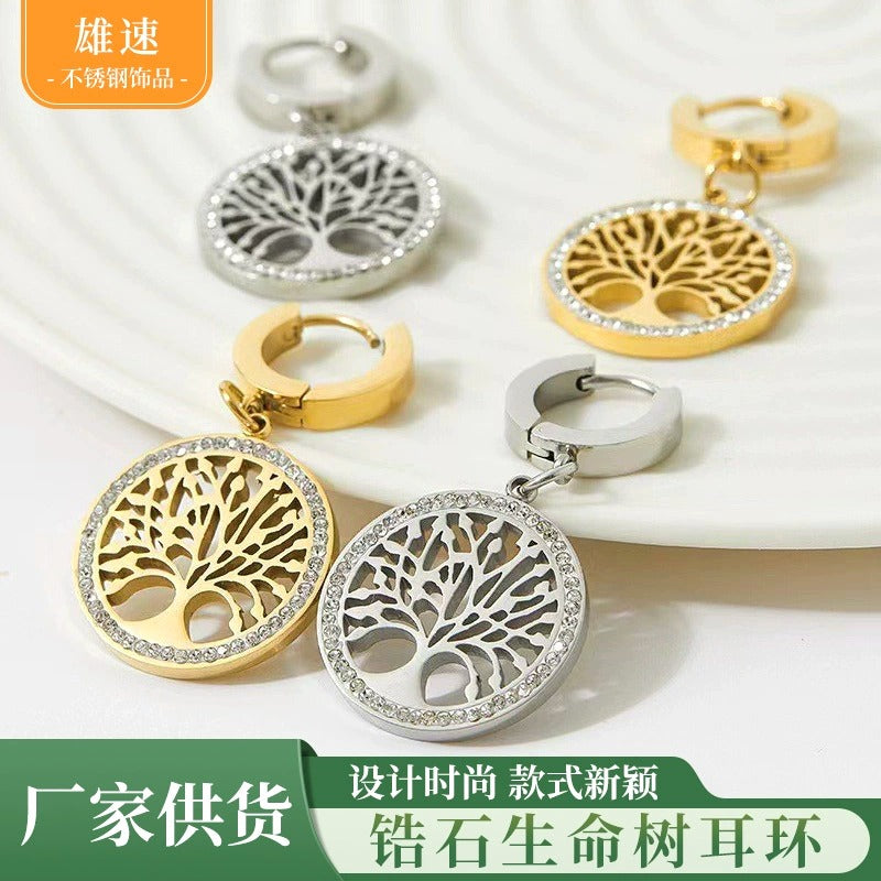 Tree of Life Zirconia Hoop Earrings