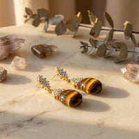 Tiger Eye Stone Drop Earrings with Zirconia