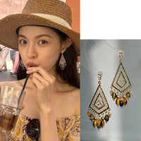 Tiger Eye Stone Drop Earrings with Zirconia