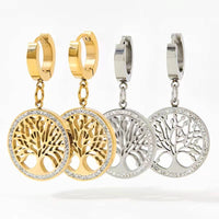 Tree of Life Zirconia Hoop Earrings