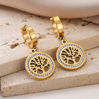 Tree of Life Zirconia Hoop Earrings