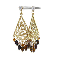 Tiger Eye Stone Drop Earrings with Zirconia