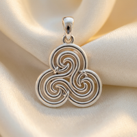 Celtic Triskele Sterling Silver Pendant - detail close-up of triskele design