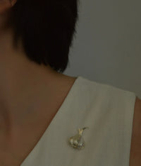 White Freshwater Baroque Pearl Garlic Brooch, Pendant（one of a kind piece in the world）