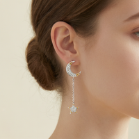 S925 Silver Geometric Star-Moon CZ Tassel Drop Earrings - Lifestyle