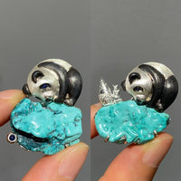 Natural Turquoise Sri Lankan Sapphire Panda Brooch, Pendant.a one-of-a-kind piece in the world