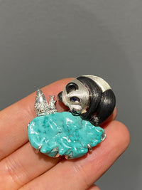 Natural Turquoise Sri Lankan Sapphire Panda Brooch, Pendant.a one-of-a-kind piece in the world