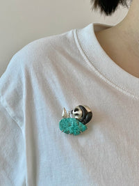 Natural Turquoise Sri Lankan Sapphire Panda Brooch, Pendant.a one-of-a-kind piece in the world