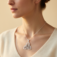 Celtic Triskele Sterling Silver Pendant - lifestyle model wearing