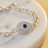Silver Evil Eye CZ Pendant Bracelet with Micro-Pave - Detail