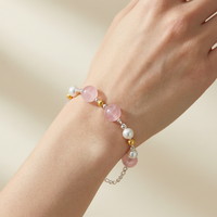 Rose Quartz and Pearl Sterling Silver Bracelet - Lifestyle