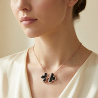 Rose Gold Double Clover Necklace with Onyx and Diamond - Lifestyle