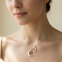 S925 Silver Matte Crescent Moon and Star Dual Pendant Necklace - Lifestyle