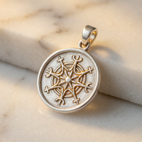 Vegvisir Viking Compass Sterling Silver Pendant - Detail Close-up