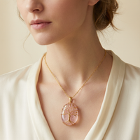 Rose Quartz Moon Tree of Life Pendant - Lifestyle
