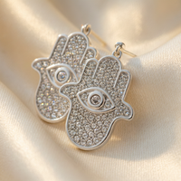 Hamsa Evil Eye Pavé Earrings - detail of micro-pave crystals