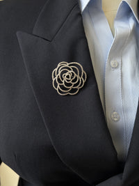 Silver diamond camellia brooch Pendant