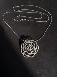Silver diamond camellia brooch Pendant