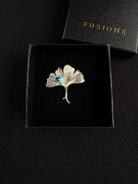 Natural London Blue Topaz Ginkgo Brooch Pendant
