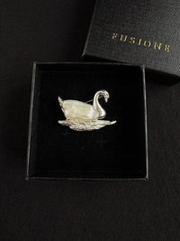 White Baroque Pearl Sri Lankan Sapphire Swan Brooch, Pendant