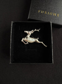 White Baroque Pearl Sri Lankan Sapphire Reindeer Deer Brooch, Pendant