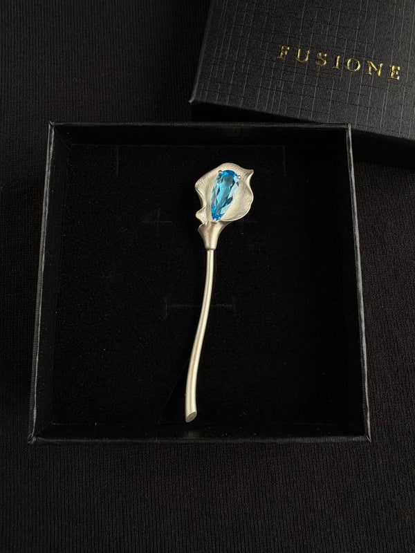 Natural London Blue Topaz Calla Brooch Pendant