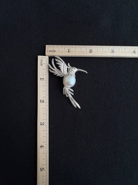 White Freshwater Pearl Sri Lankan Sapphire hummingbird Brooch, Pendant
