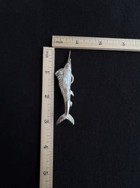 White Baroque Pearl Sri Lankan Sapphire Sailfish Brooch, Pendant
