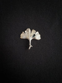 Natural London Blue Topaz Ginkgo Brooch Pendant