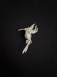 White Freshwater Pearl Sri Lankan Sapphire hummingbird Brooch, Pendant