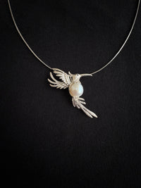 White Freshwater Pearl Sri Lankan Sapphire hummingbird Brooch, Pendant