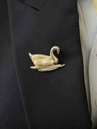 White Baroque Pearl Sri Lankan Sapphire Swan Brooch, Pendant