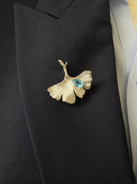 Natural London Blue Topaz Ginkgo Brooch Pendant