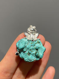 Natural Turquoise Sri Lankan Sapphire Frog Brooch, Pendant.a one-of-a-kind piece in the world
