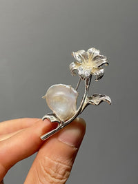 White Baroque Pearl Lily Flower Brooch, Pendant