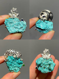 Natural Turquoise Sri Lankan Sapphire Chameleon Brooch, Pendant.one-of-a-kind piece in the world