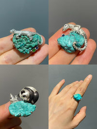Natural Turquoise Sri Lankan Sapphire Lizard Brooch, Pendant.a one-of-a-kind piece in the world