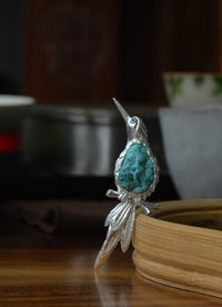 Natural Turquoise Sri Lankan Sapphire Bird Brooch, Pendant