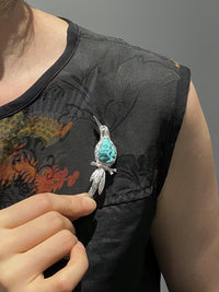 Natural Turquoise Sri Lankan Sapphire Bird Brooch, Pendant