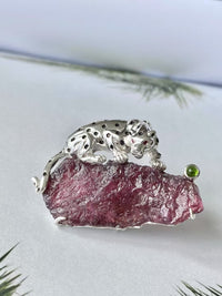 Natural Turquoise Mozambique Ruby Leopard Brooch, Pendant.a one-of-a-kind piece in the world